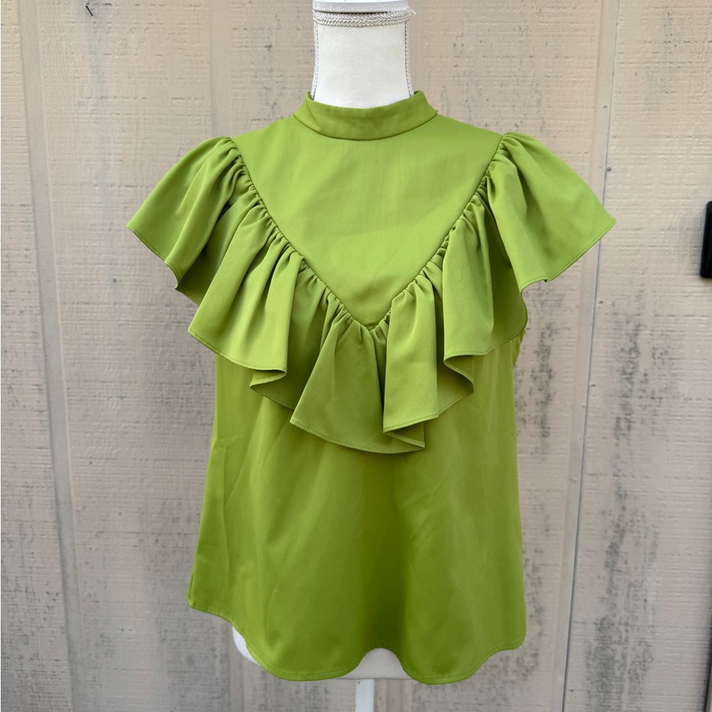 CROSBY by Mollie Burch Lime Ruffle Blouse
